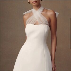 Meshki Maryam Tulle Bow White Bridal Mini Dress - Size Small